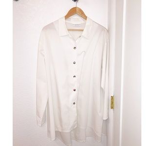 BRYN WALKER cotton Gordon button down shirt WHITE with Abalone buttons SZ: Large